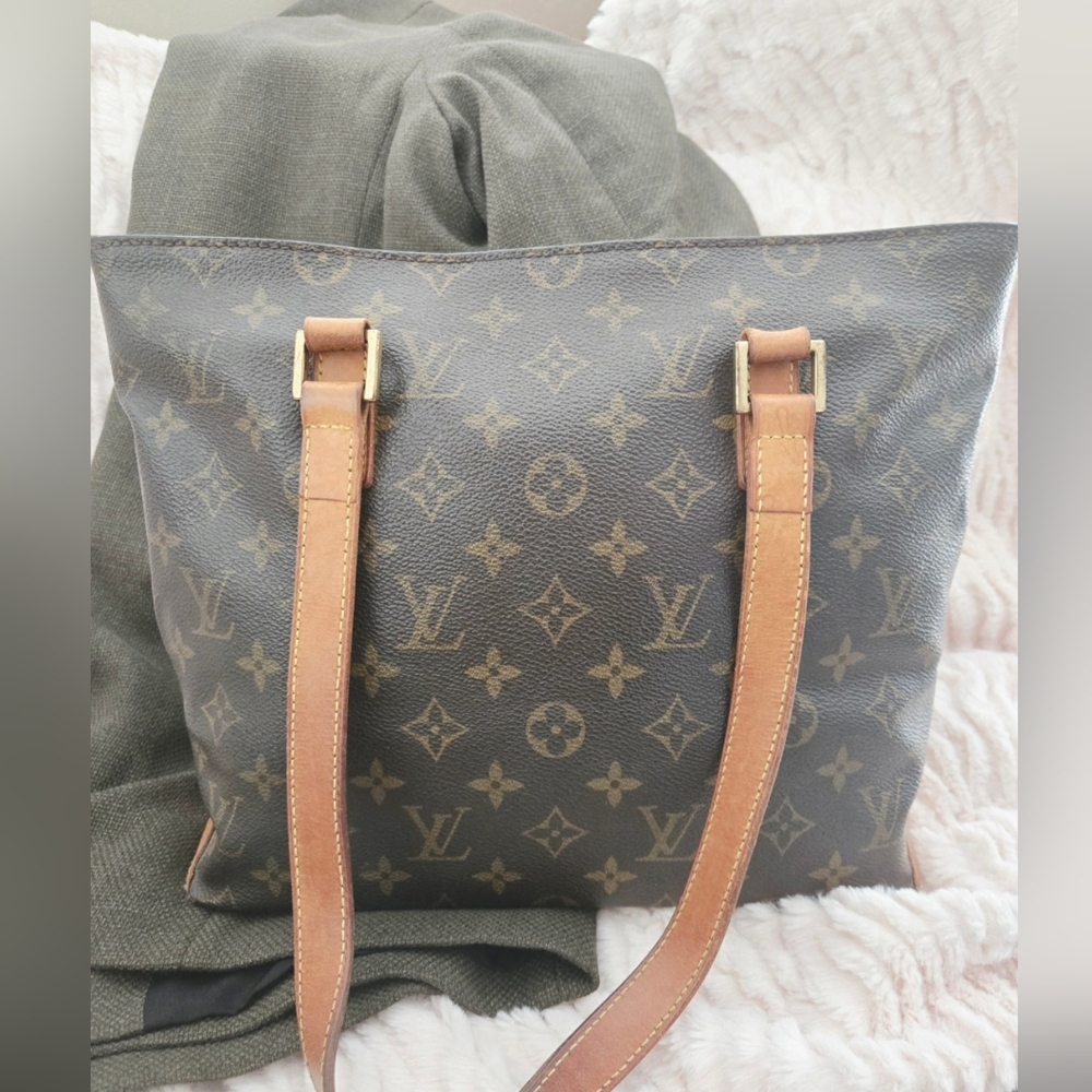 Louis Vuitton Brown Monogram Canvas Tote with Natural Leather Straps